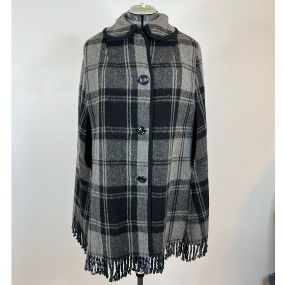 Vintage 1970s Reversible Plaid Tartan Cape Cloak Jacket Coat One Size S M L XL - Picture 8 of 13
